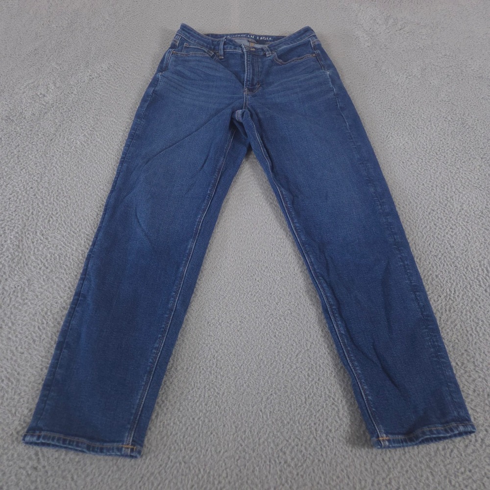 American Eagle Jeans Womens 8 Long Blue‎ Mom Jean Tapered Leg Recycled Stretch